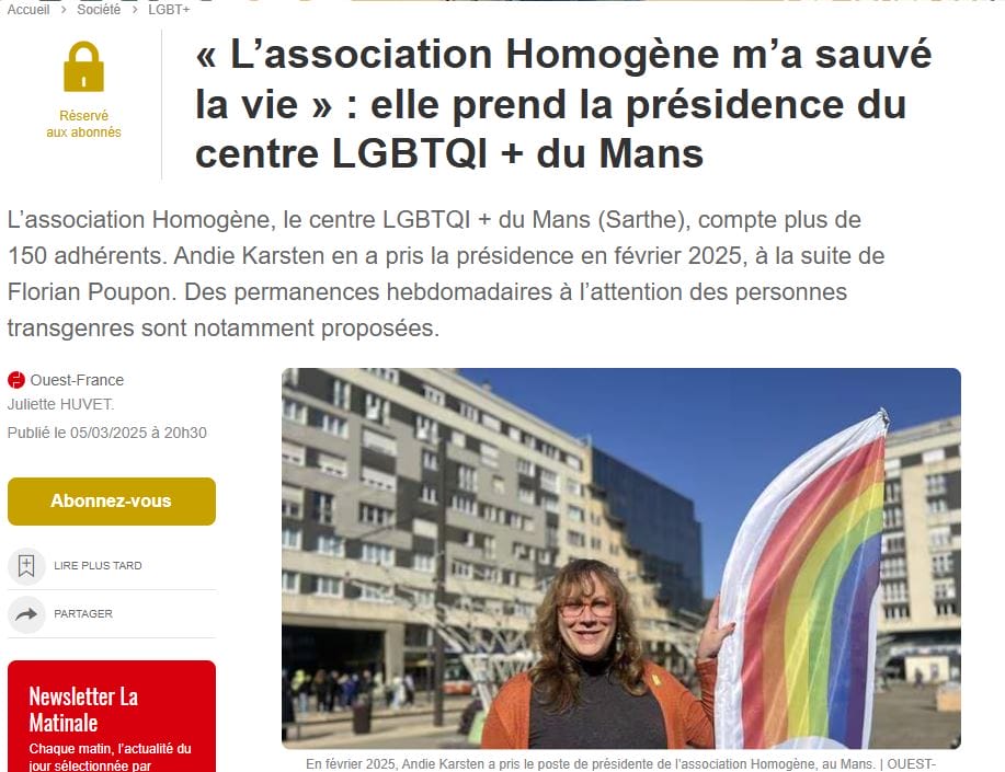 &lsquo;association Homogène m&rsquo;a sauvé la vie » : elle prend la présidence du centre LGBTQI + du Mans